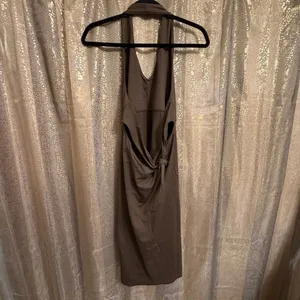 Patagonia W's Morning Glory Halter Chocolate Brown Tie Back Midi Dress XL thumbnail 2