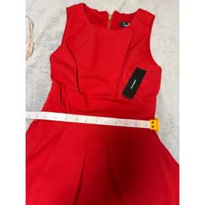 NWT Lulus Skater Dress Size XS Just‎ Us Solid Red Keyhole Back Zip Sleeveless thumbnail 4