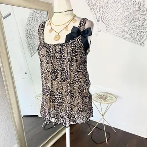 Early 2000's Cheetah Leopard Mesh Bow Babydoll Top S thumbnail 4