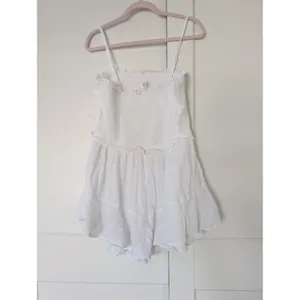 American Eagle White Bella Smocked Tiered Ruffle Romper Women Large NWT thumbnail 3