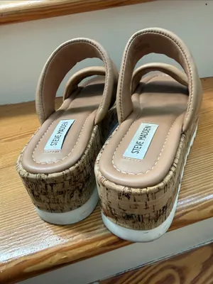 Steve Madden Tan Double-Strap Cork Platform Slides thumbnail 4