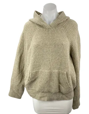 Abercrombie & Fitch Beige Waffle Knit Hoodie Hooded Thermal Sweater Top Size M thumbnail 1