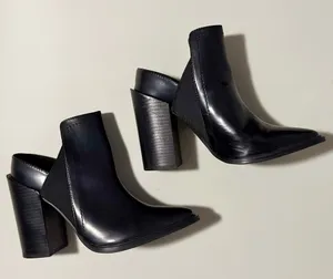 Leather Block Heel Ankle Boots with Stretch Detail thumbnail 1