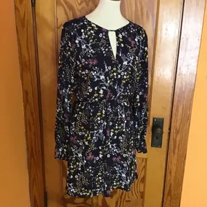 Lush Floral Long Sleeve Mini Dress Dark Academia Cottagecore Keyhole Medium thumbnail 8