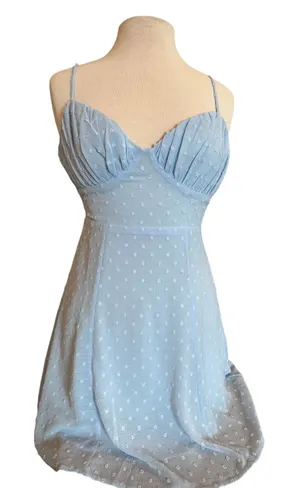 Selfie Leslie Light Blue Swiss Dot Mini Dress Size M thumbnail 1