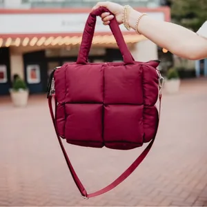 Katydid Wine Mini Puffer Tote Bag Burgundy Quilted Crossbody NWOT thumbnail 4