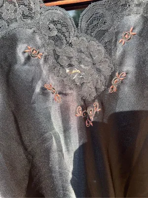Vintage 90s Barbizon Black Satin Slip Dress Nightgown Lace & Floral detail S NWT thumbnail 3