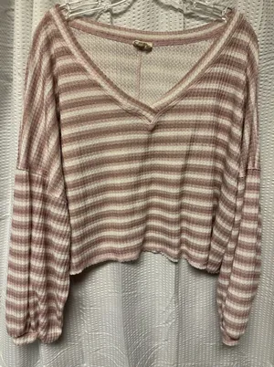 Peach Love California Women's Drop Shoulder Waffle Knit Oversized V‎ Neck Size M thumbnail 1