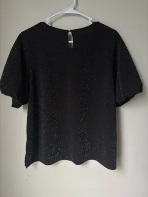 Vince camuto black sparkle puff-sleeve Blouse XL thumbnail 2
