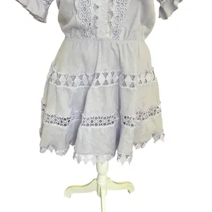 Peixoto Ora Lavender Eyelet Lace Cotton Mini Dress Flutter Sleeve Boho Resort S thumbnail 5