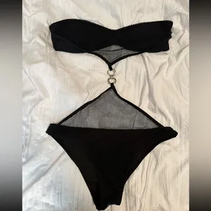 Black Mesh Cutout  Bikini with Ring Detail thumbnail 3
