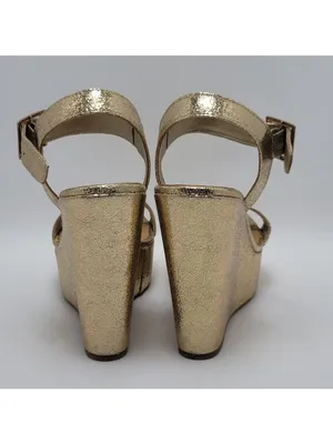 Bamboo Platform High Wedge Heels Ankle Strap Round Toe Metallic Gold Sandal Sz 8 thumbnail 11