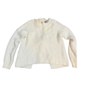Addie Fuzzy Eyelash Knit Sweater Ivory Tie Back‎ Medium thumbnail 5