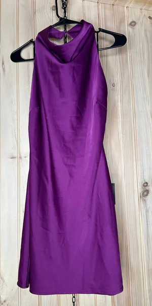 NWT Lulus Gorgeous Endeavor Purple Satin Halter Mini Slip Dress Party Backless M thumbnail 1