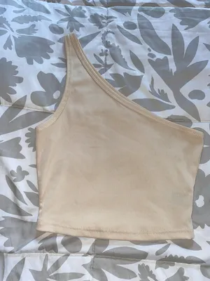 Amazon Beige One Shoulder Crop Top thumbnail 1