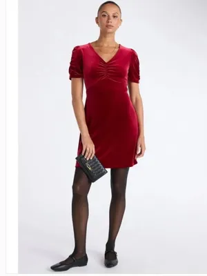 Time and Tru Womens Size Medium 8-10 V-Neck Puff Sleeve Velvet Velour Mini Dress thumbnail 4