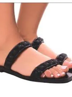 Stuart Weitzman Black rubber Braided Rosita flat Slide Sandals US 7 thumbnail 6