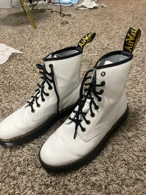 White Dr. Martens Boots Women’s Leather 1460 Smooth Lace-Up thumbnail 2