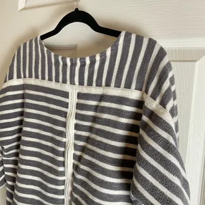 Madewell Gray White Striped Textured Cotton Top Back Zip Medium thumbnail 9