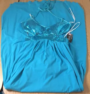 New Masquerade Formal or Prom Halter Shimmery Sequins Dress Turquoise Blue 3/4 thumbnail 1