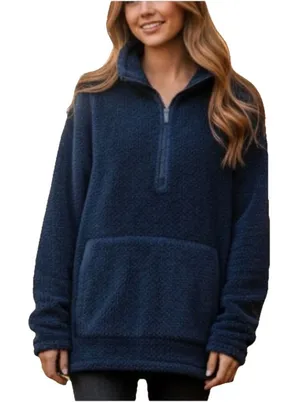 LL Bean Blue 1/4 Zip Sherpa Fleece Pullover Pockets Fuzzy Size‎ MEDIUM thumbnail 1