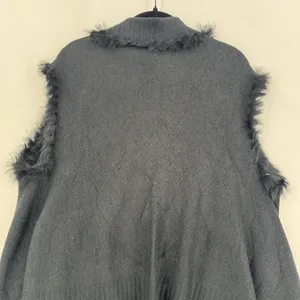 Black Faux Fur Trim Poncho Vest Women Fringe Shawl Cape Boho Gothic One Size thumbnail 4