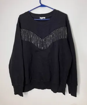 Maurices Rhinestone Fringe Sweatshirt Womens XL Black Excellent Western Pullover thumbnail 1