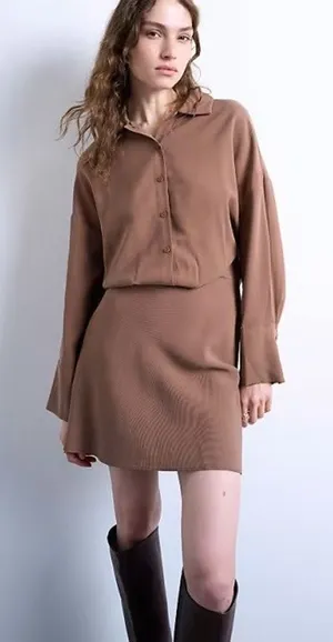 REVOLVE XS mini shirt dress in brown satin Women ALL THE WAYS Long Sleeve thumbnail 1