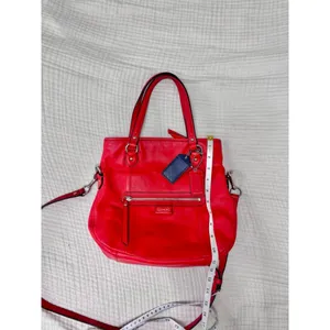 Women's Coach Orange red Leather Crossbody Bag One Size with Navy Blue Charm thumbnail 5
