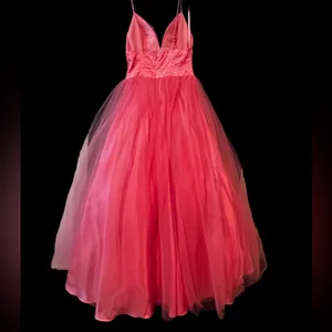 NWT Mauri Simone Coral Pink Beaded Prom Ball Gown Barbie Formal Dress 6 thumbnail 7