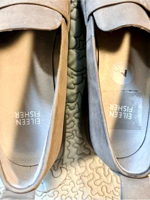 💥 Eileen Fisher Max Nubuck Leather Wedge Platform Loafers Taupe Sz 7 🧡 thumbnail 7