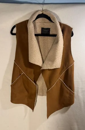 Sanctuary Clothing Faux Suede Shearling Vest Brown Open Front Waterfall Small thumbnail 1