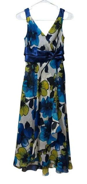 EVAN PICONE Size 4 Dress Sleeveless Polyester Floral‎ Ribbon Waist Lined Flowing thumbnail 1