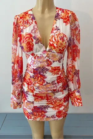 New Runaway The Label Acadia Dress Sz S / 4 Floral Ruched Long Sleeves Mini NWT thumbnail 1