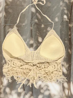 Cream Crochet Fringe Halter Top thumbnail 4