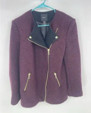 Forever21 Moto Wool Jacket Womens Size L Burgundy, Gold Zipper‎ thumbnail 1