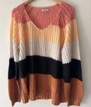 American Eagle Adorable‎ Chunky Knit Oversized V Neck Sweater Multicolor thumbnail 1