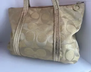 Coach Poppy Op Art Glam Tote Gold Metallic Ja Handbag thumbnail 1