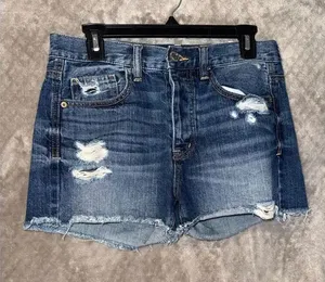 American Eagle High Rise Dark Wash Distressed Jorts Size 2 100% cotton #769 thumbnail 1
