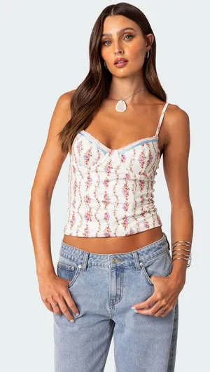 Edikted Indira Printed Cupped Lace Up Corset thumbnail 1