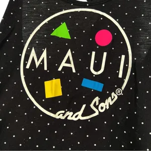 Maui and Sons Black Polka Dot Geometric Graphic Racerback Shark Tank Top Medium thumbnail 3