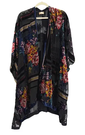 Boho Sheer Floral Kimono Cardigan Open Front Festival‎ Lagenlook OS thumbnail 1