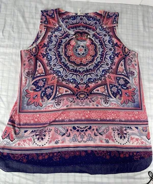 EST. 1946 Women’s Paisley Mandala Tank Top - Size Large - Pink & Blue thumbnail 1
