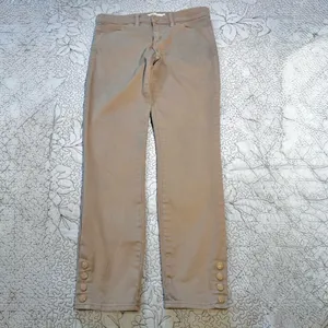Tory Burch Emmy Beige Slim Ankle Pants Gold Snap Detail Stretch Sz 26💛 thumbnail 12