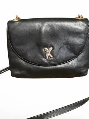 Vintage Paloma Picasso Black Leather Crossbody Bag with Gold Logo X Accent EUC thumbnail 1