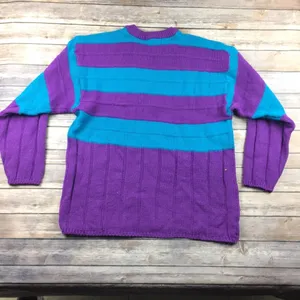 Vintage Blue & Purple Stripe Knit Pullover Preppy Sweater Color Block thumbnail 4