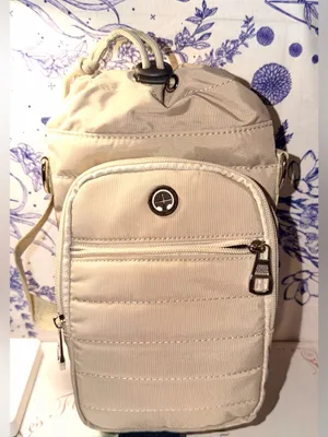 Beige Crossbody Water Bottle bag with Front Zip Pocket thumbnail 1