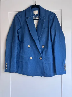 Sezane Christie Denim Blazer Baby Blue Double Breasted Jacket NWT US 4 FR 36 thumbnail 5