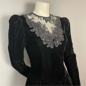 Vintage Scott McClintock Velvet Dress Lace Sequins Peplum‎ 80s 90s Drama Formal thumbnail 12