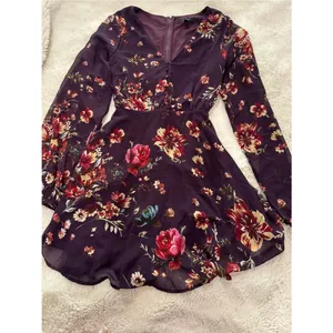 Lulu's Plum Floral V‑Neck Mini Dress thumbnail 2